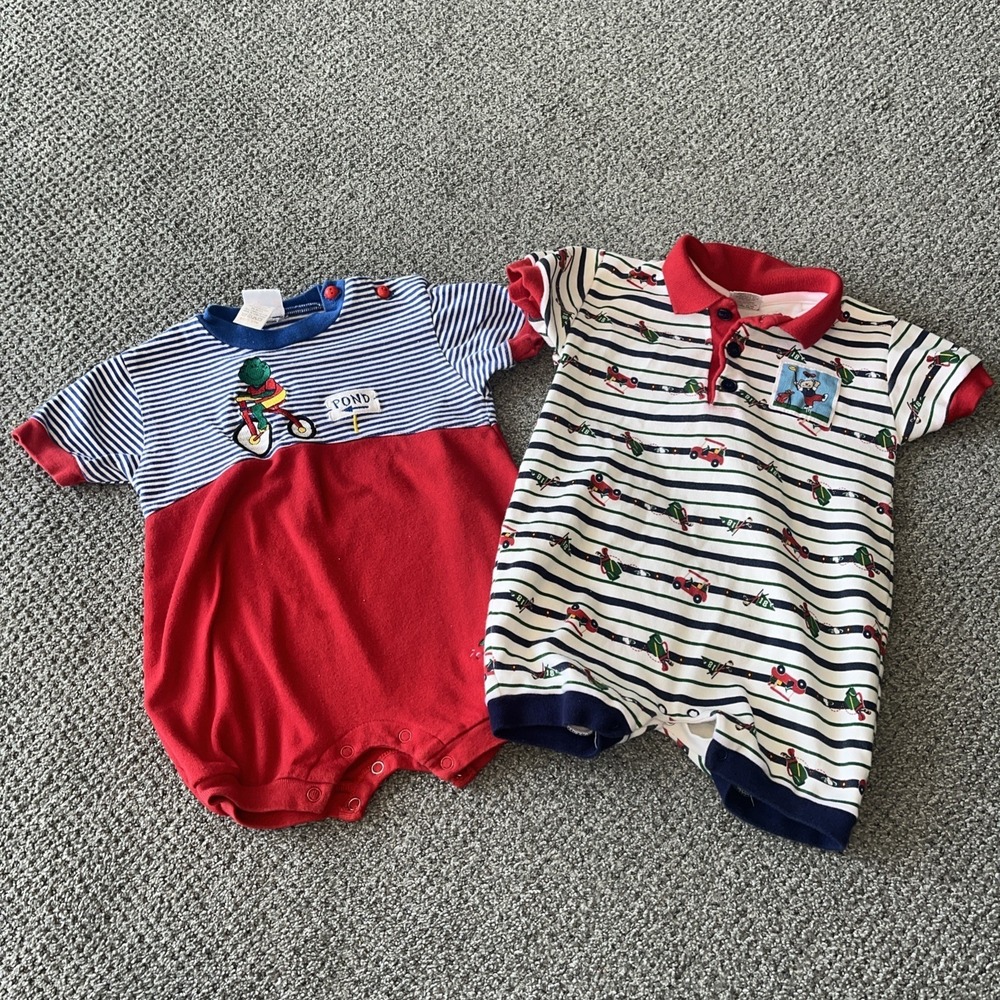 Vintage Infant Le Top‎ Bumble Rompers. Size 24 Months. Frogs, Bear, Golf